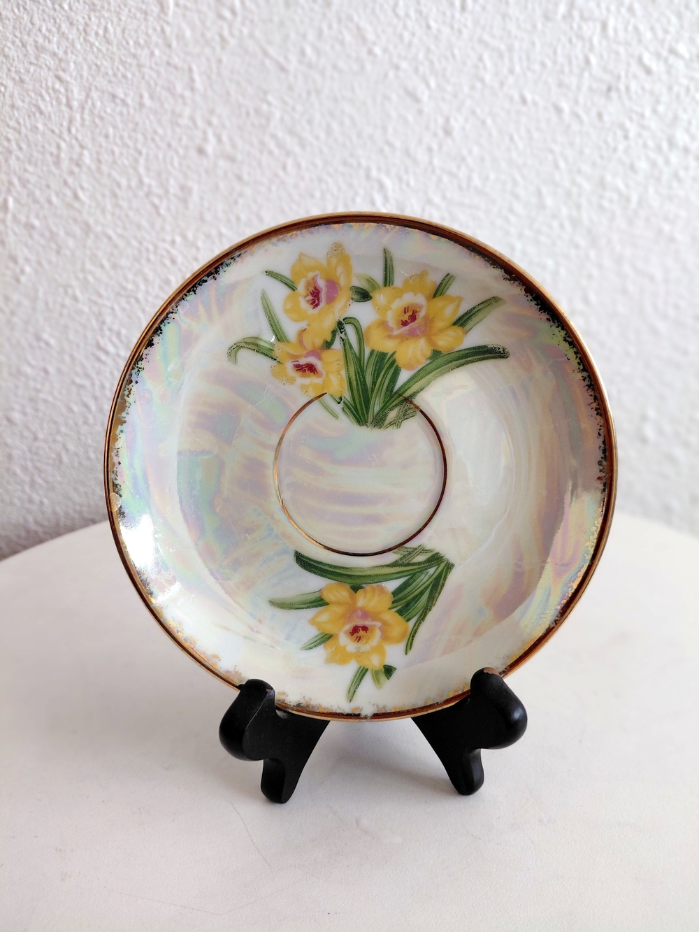 Enesco Japan porcelain Single Saucer Flower Of The Month Seria March Daffoil . 